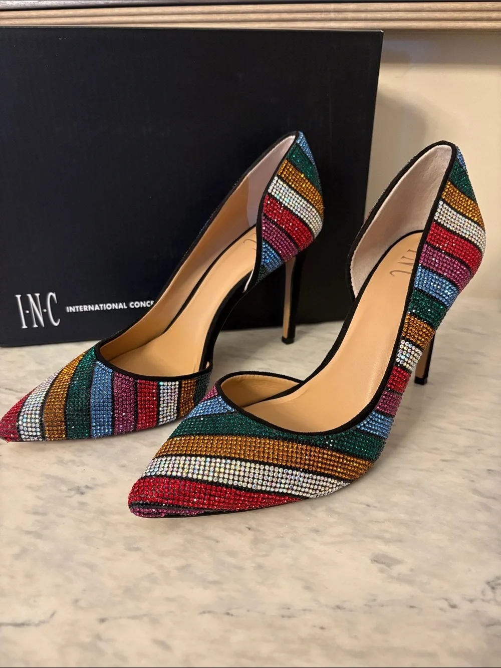 INC International Concepts Multicolor Rhinestone Striped Pointed-Toe Pumps 6 - Picture 7 of 11